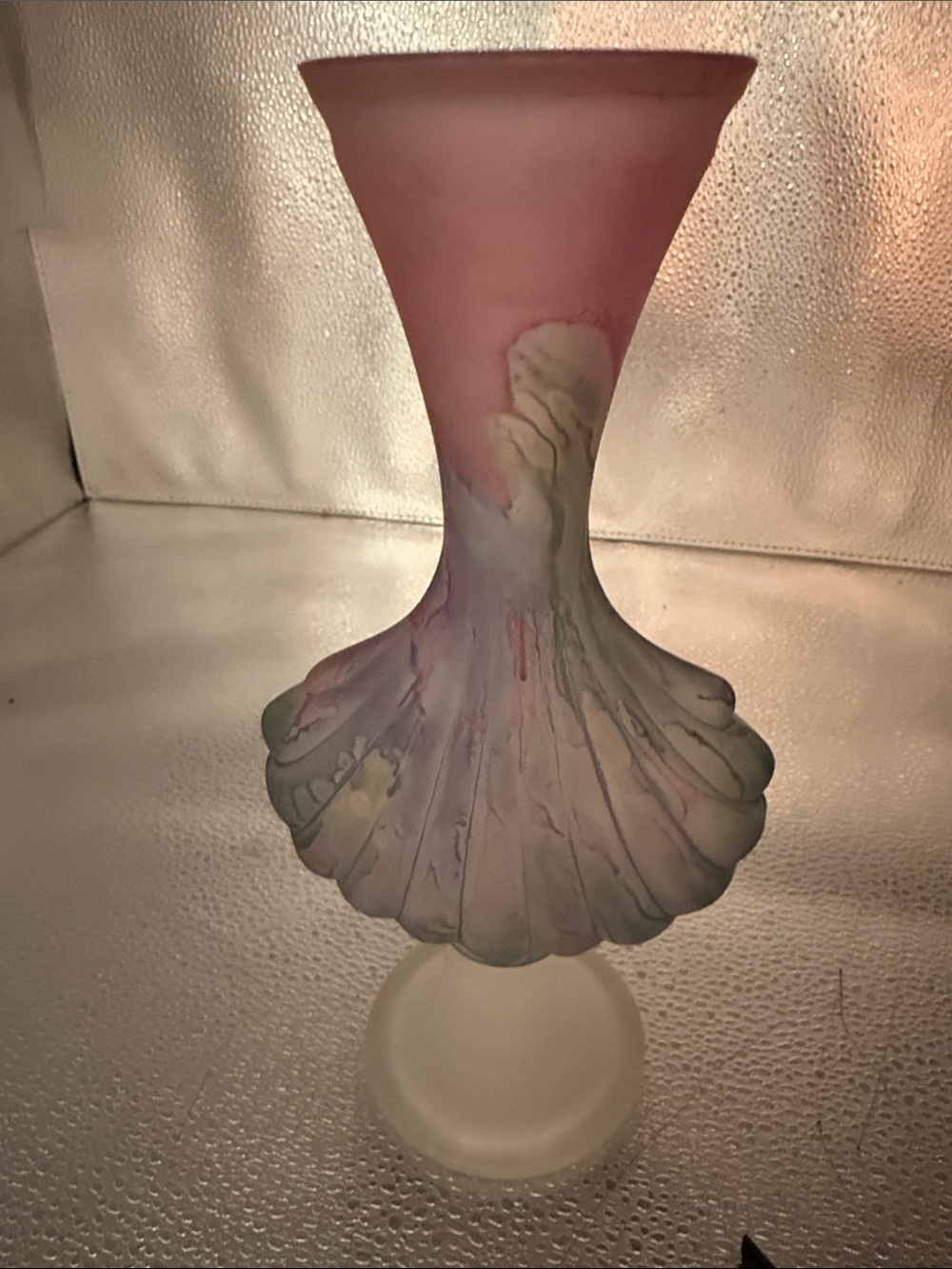 Vintage Art Glass Vase with a Water Color Drip in a Seashell shape